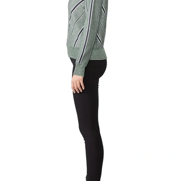 Cedric Charlier Striped Lurex Sweater Green black and white shimmer - Picture 4 of 5